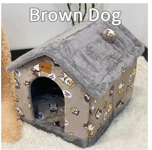 Foldable Pet House – Warm Enclosed Dog & Cat Bed with Removable Cushion