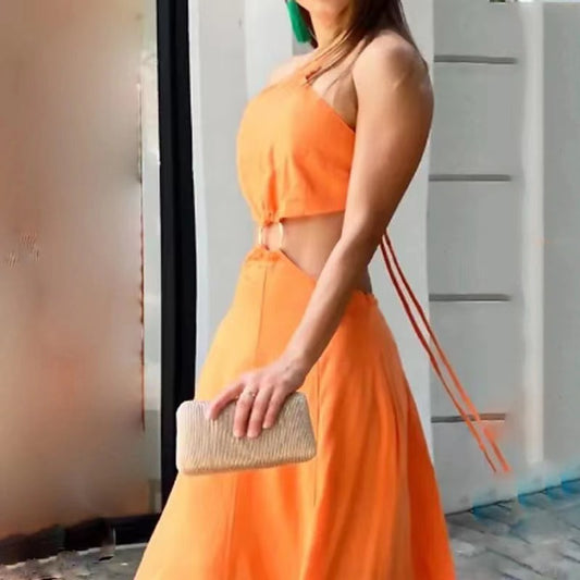 Elegant Orange Sleeveless Maxi Dress – Summer & Festive Collection