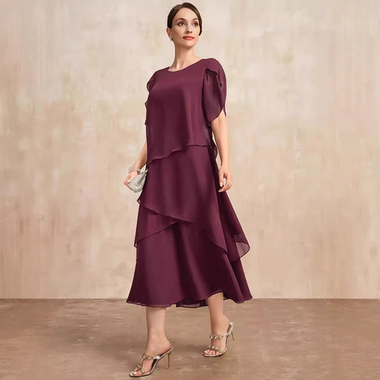 Women’s Layered Chiffon Loose Fit Dress – Elegant Belly Covering Plus Size Outfit
