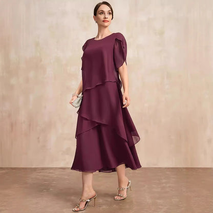 Women’s Layered Chiffon Loose Fit Dress – Elegant Belly Covering Plus Size Outfit