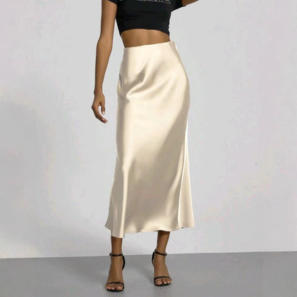 Women’s Slim Fit Satin Skirt – Chic Solid High Waist Long Skirt