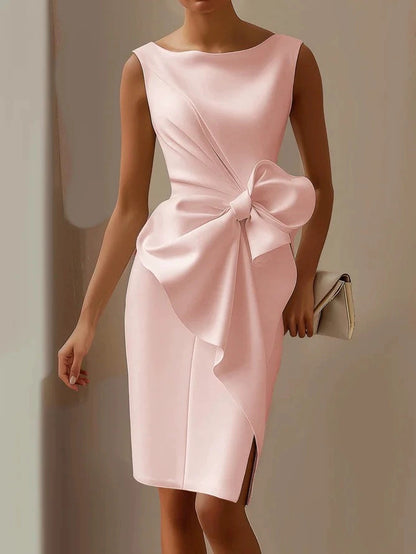 Elegant Bow Tie Waist Dress – Women’s Slim Fit Office & Party Wear