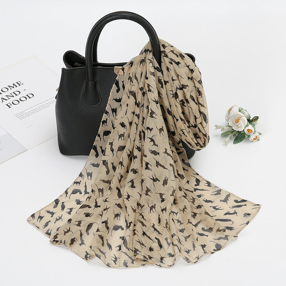 Elegant Chiffon Printed Silk Scarf – Lightweight Lotus Pond Moonlight Wrap for Women