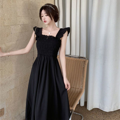 French Retro Square Collar Dress – Elegant Summer Midi Dress for Women