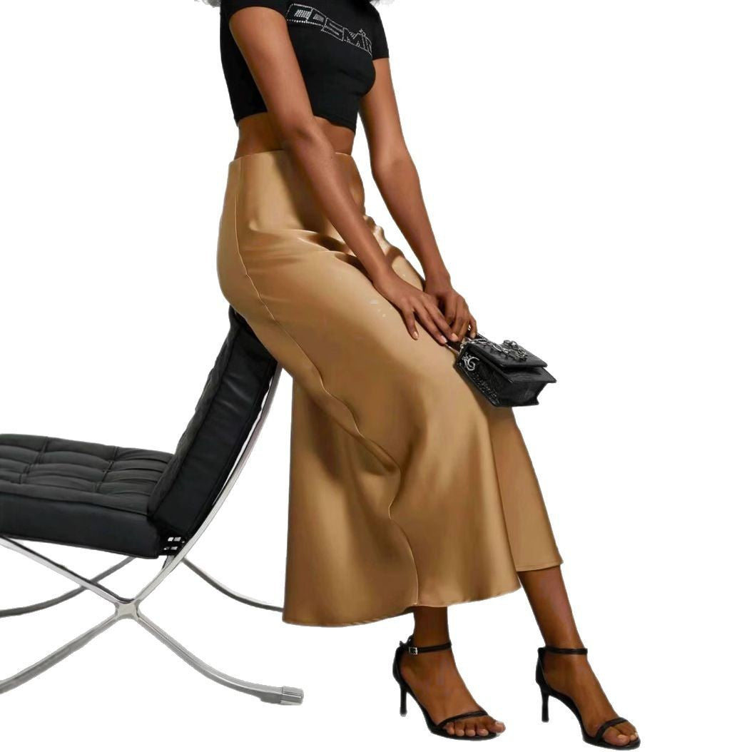 Women’s Slim Fit Satin Skirt – Chic Solid High Waist Long Skirt