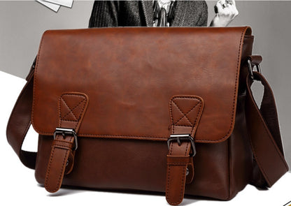 Men’s Vintage Leather Satchel – One-Shoulder Messenger Crossbody Bag