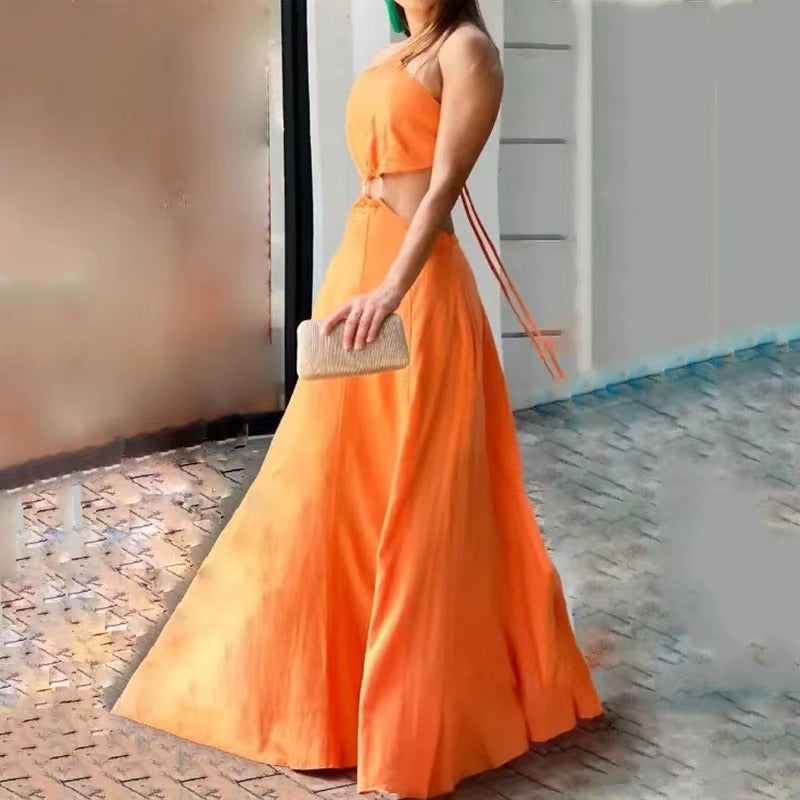 Elegant Orange Sleeveless Maxi Dress – Summer & Festive Collection