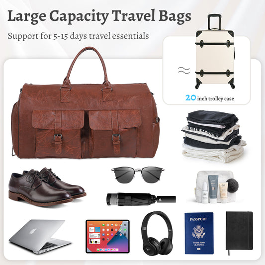 Large Capacity Men’s Leather Travel Bag – Suitcase Duffel & Storage Bag