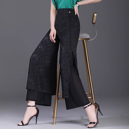 Women’s Chinese Style Split Pants – High Waist Loose Wide Leg Trousers