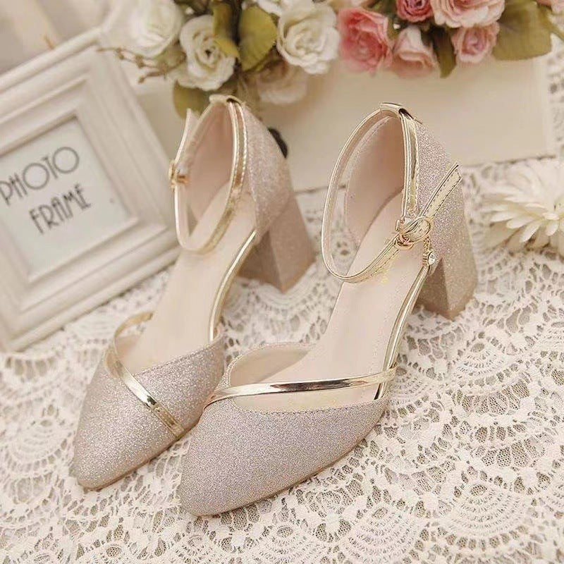 Women’s Block Heel Sandals with Buckle – Elegant Party & Casual Wear