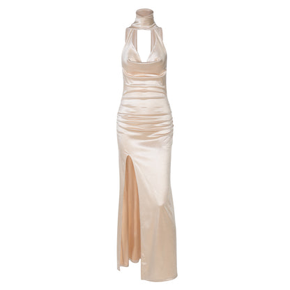 Women’s Deep V Halter Backless Dress – Sexy Evening Party Gown
