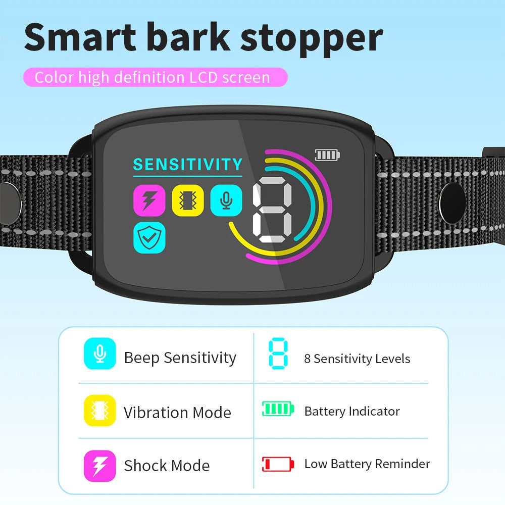 Smart Dog training & Anti-Barking Dog Collar – Rechargeable Waterproof Bark Control Device