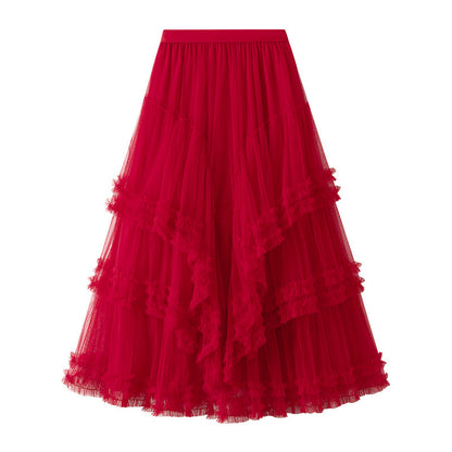 Women’s Slimming Multi-layer High-Grade Gauze Skirt – Elegant Layered Long Skirt