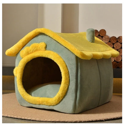 Foldable Pet House – Warm Enclosed Dog & Cat Bed with Removable Cushion
