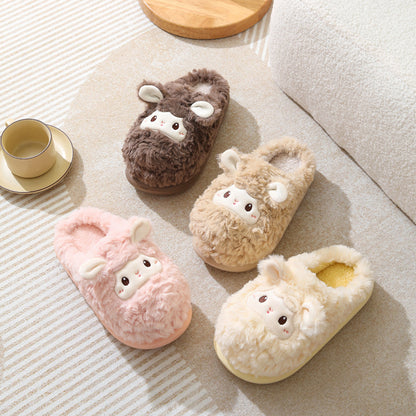Cute Little Sheep Plush Winter Slippers – Women’s Warm Home Indoor Non-Slip Shoes