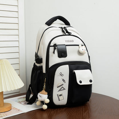 Large Capacity Fashion Backpack – Korean Style Color Contrast Casual School Bag with Pendant
