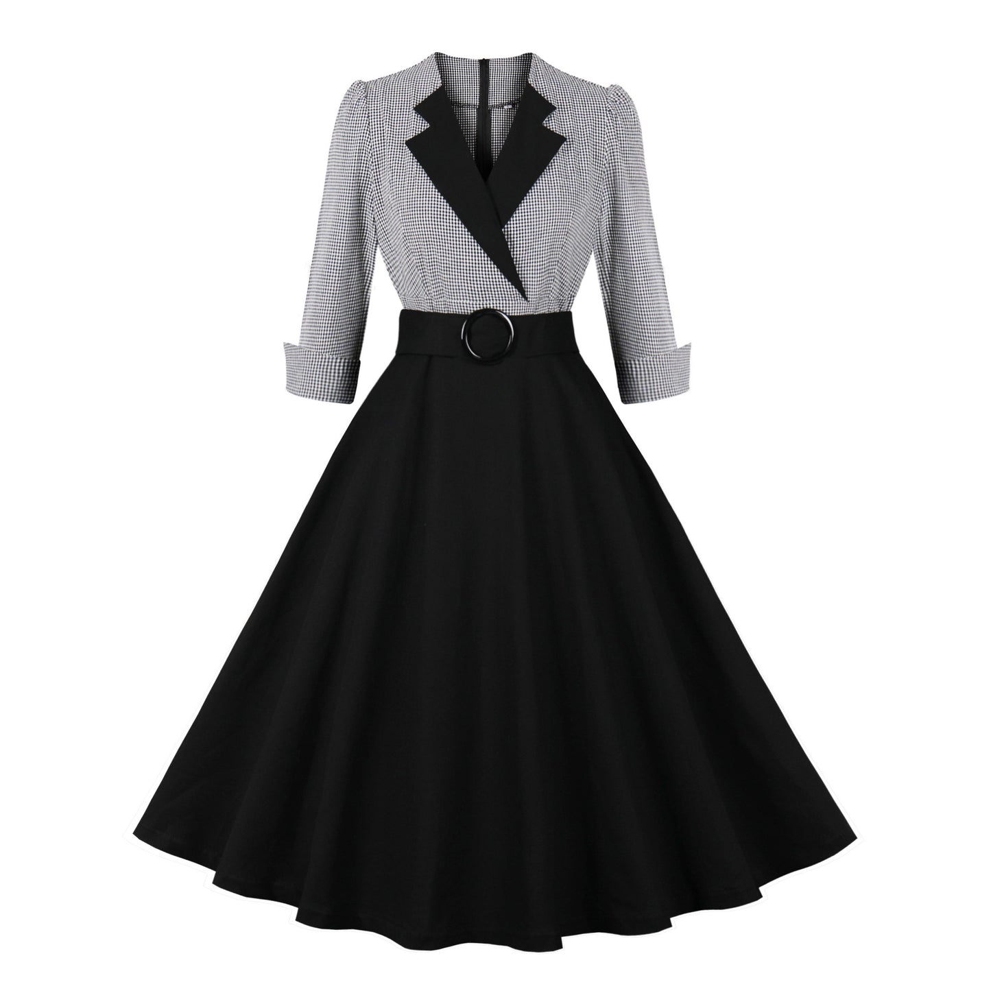 Elegant Retro Swing Dress for Women – Vintage Style Cotton Midi Dress with Belt