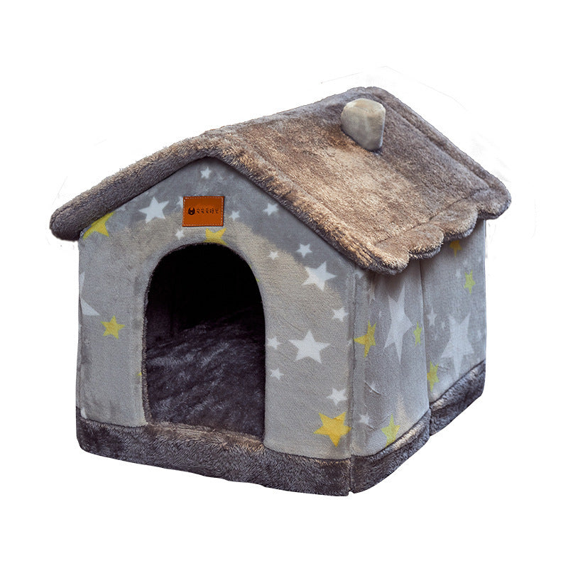 Foldable Pet House – Warm Enclosed Dog & Cat Bed with Removable Cushion