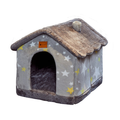 Foldable Pet House – Warm Enclosed Dog & Cat Bed with Removable Cushion