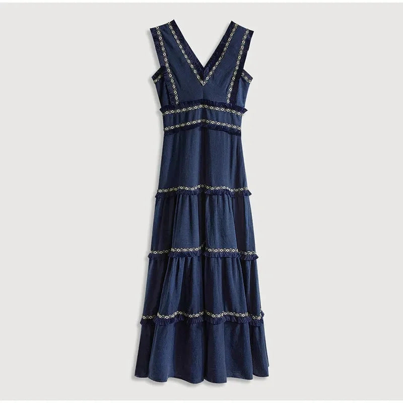 Women’s Retro Elegant Maxi Dress – Sleeveless Summer Party Wear