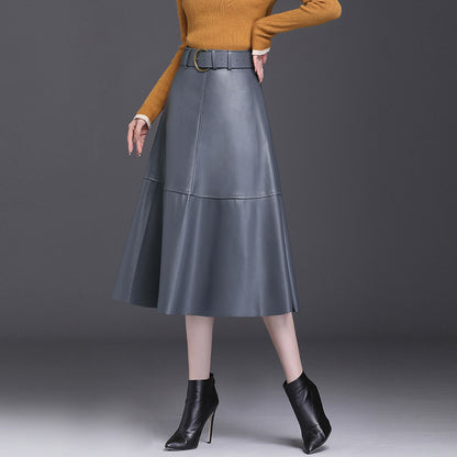 Women’s Leather A-Line Skirt – High Waist Pleated Midi Skirt
