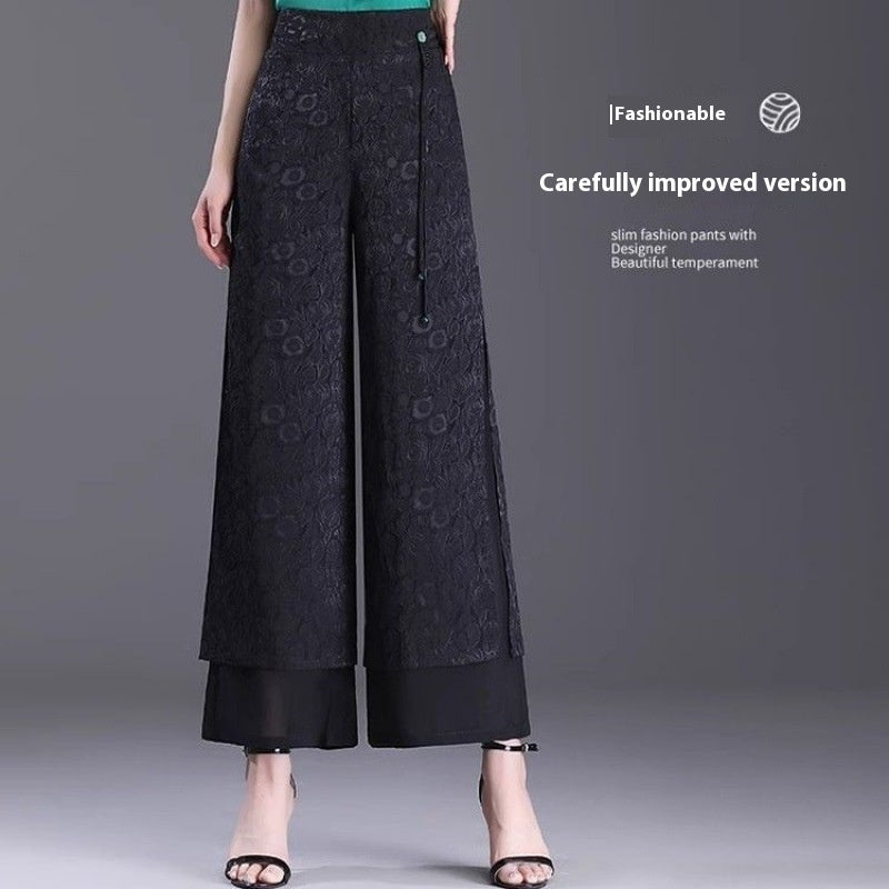 Women’s Chinese Style Split Pants – High Waist Loose Wide Leg Trousers