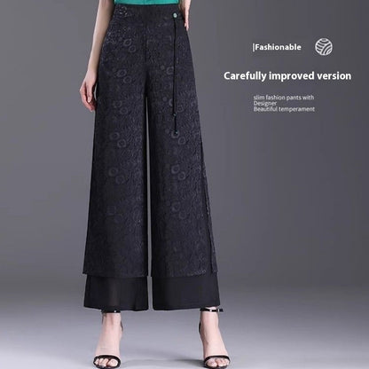 Women’s Chinese Style Split Pants – High Waist Loose Wide Leg Trousers