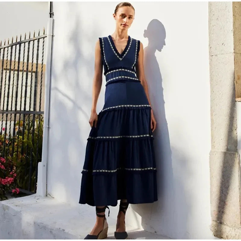 Women’s Retro Elegant Maxi Dress – Sleeveless Summer Party Wear