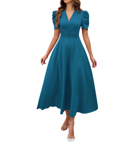 Spring & Summer Elegant Solid Color Dress – Waist-Tight Maxi Dress for Women