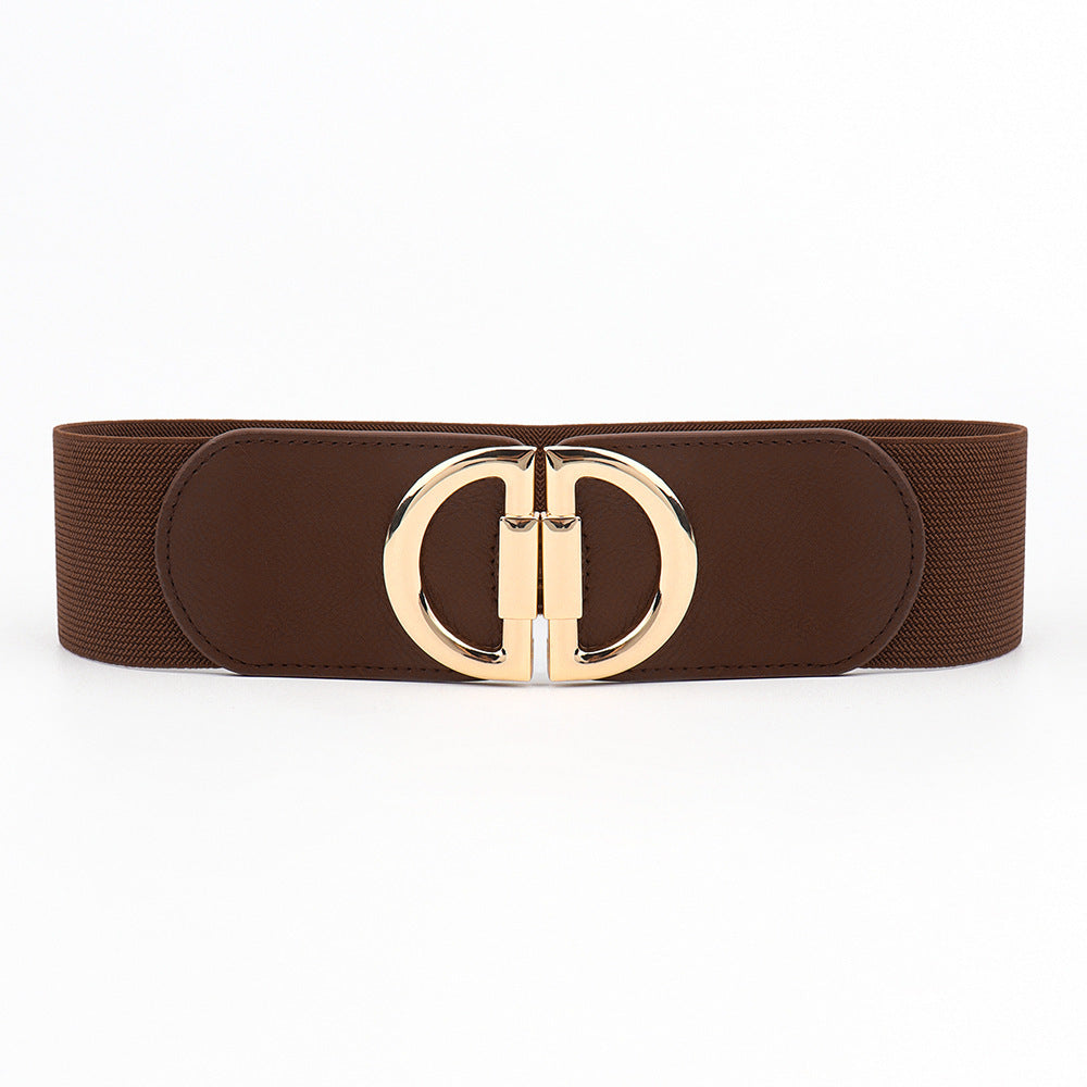 Women’s Elastic Wide Belt with Gold Buckle – Fashion Waist Cincher