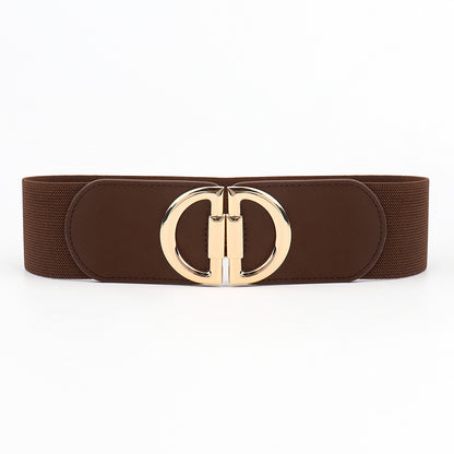 Women’s Elastic Wide Belt with Gold Buckle – Fashion Waist Cincher