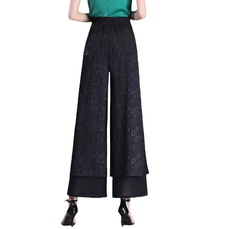 Women’s Chinese Style Split Pants – High Waist Loose Wide Leg Trousers