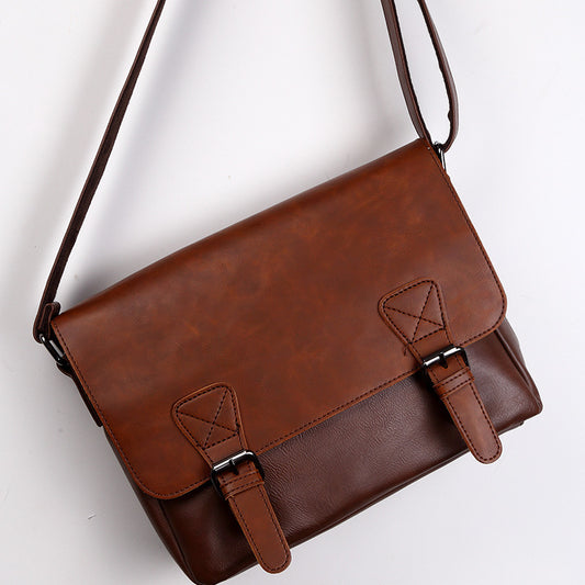 Men’s Vintage Leather Satchel – One-Shoulder Messenger Crossbody Bag