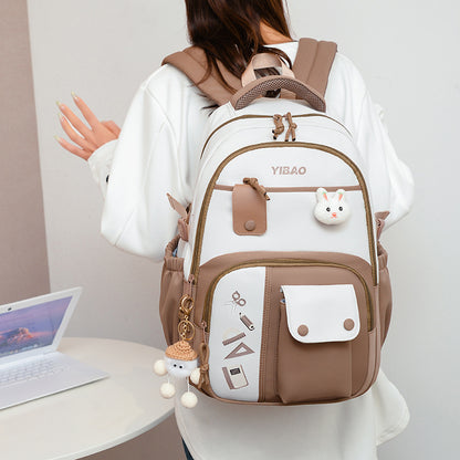 Large Capacity Fashion Backpack – Korean Style Color Contrast Casual School Bag with Pendant
