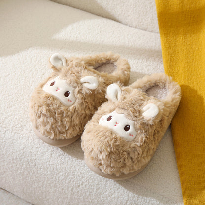 Cute Little Sheep Plush Winter Slippers – Women’s Warm Home Indoor Non-Slip Shoes