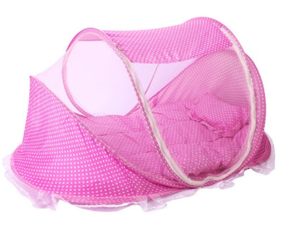 Foldable Baby Bed with Pillow & Mosquito Net – Portable Newborn Sleeping Set