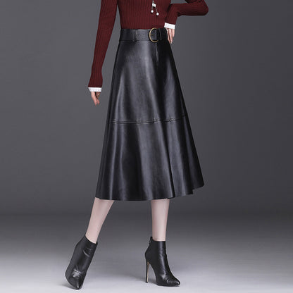 Women’s Leather A-Line Skirt – High Waist Pleated Midi Skirt
