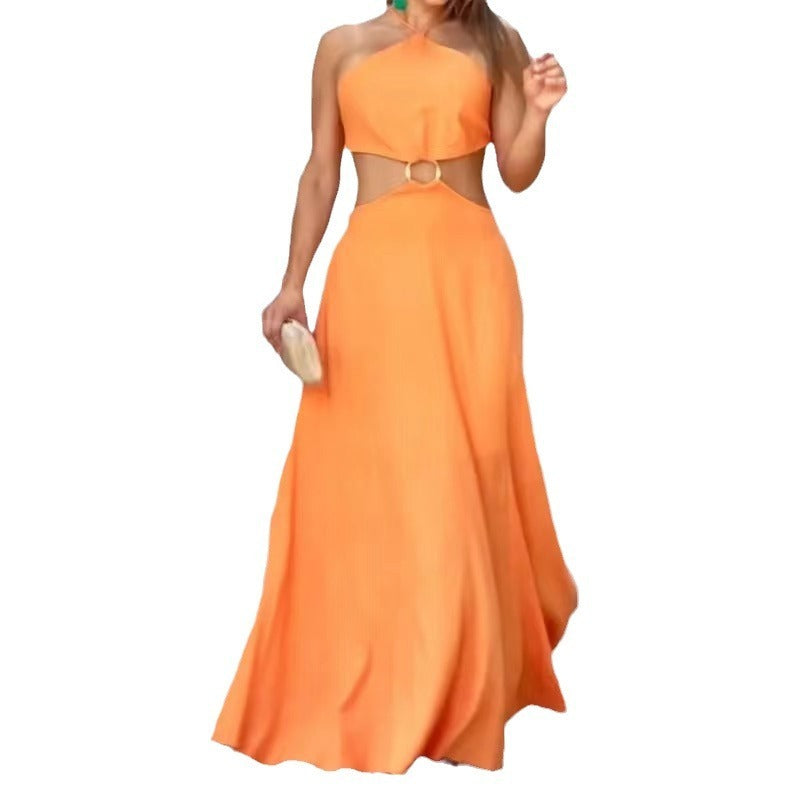 Elegant Orange Sleeveless Maxi Dress – Summer & Festive Collection