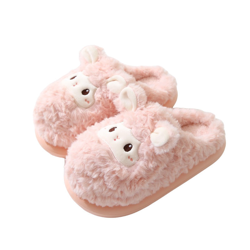 Cute Little Sheep Plush Winter Slippers – Women’s Warm Home Indoor Non-Slip Shoes