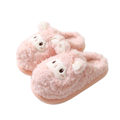 Cute Little Sheep Plush Winter Slippers – Women’s Warm Home Indoor Non-Slip Shoes