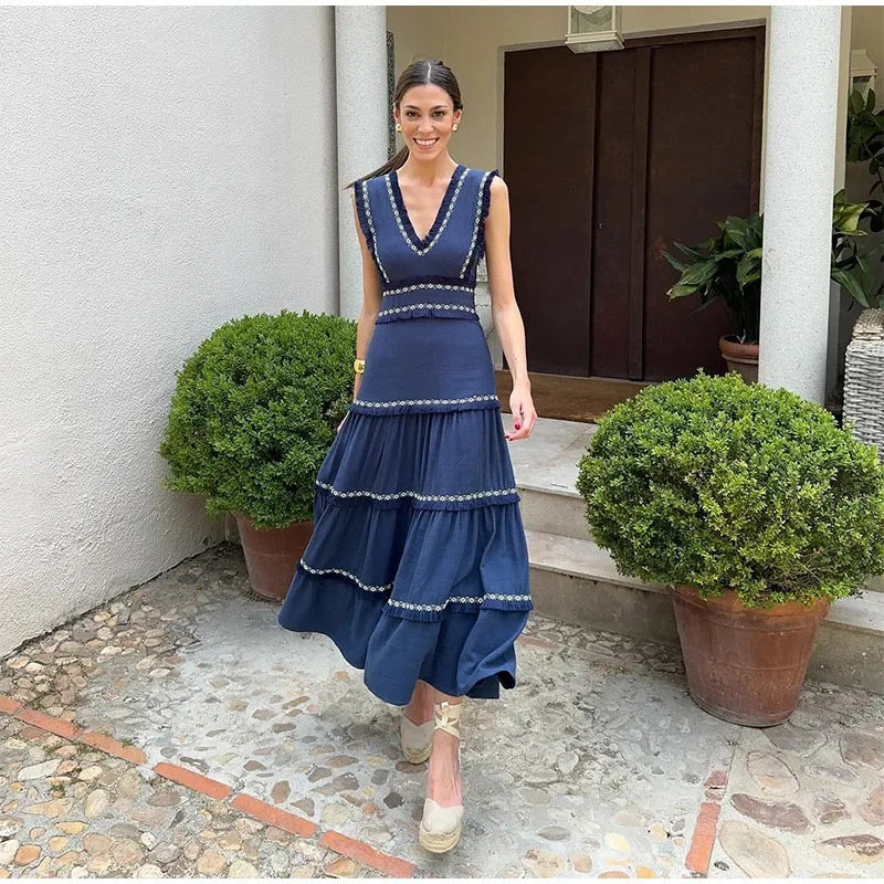 Women’s Retro Elegant Maxi Dress – Sleeveless Summer Party Wear