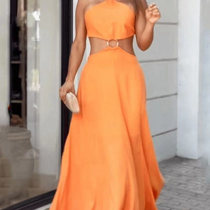 Elegant Orange Sleeveless Maxi Dress – Summer & Festive Collection
