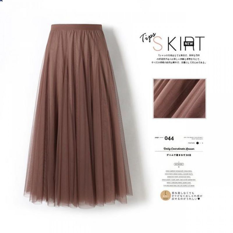 Women’s Pleated Mesh Midi Skirt – Elegant High Waist Swing Tulle Skirt
