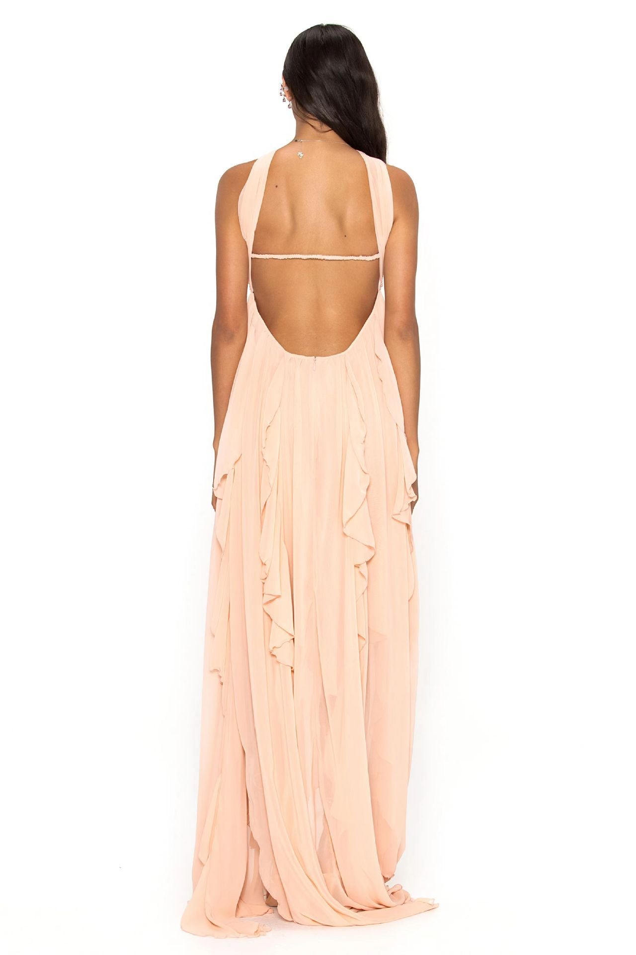 Women’s Chiffon Ruffle Maxi Gown – Elegant Strapless Evening & Wedding Dress