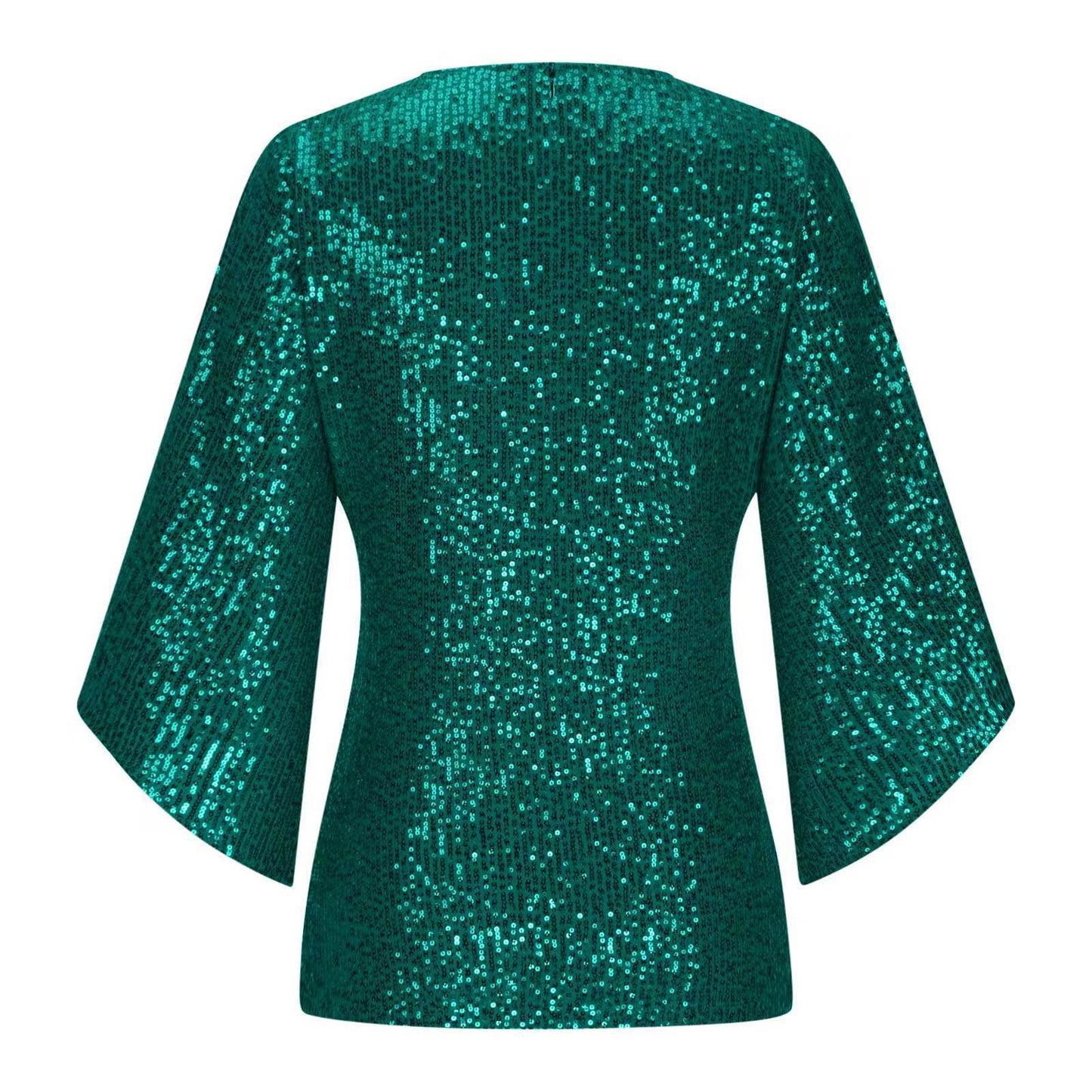 Women’s Sequined Party Top – Loose Mid-Length Short Sleeve Blouse