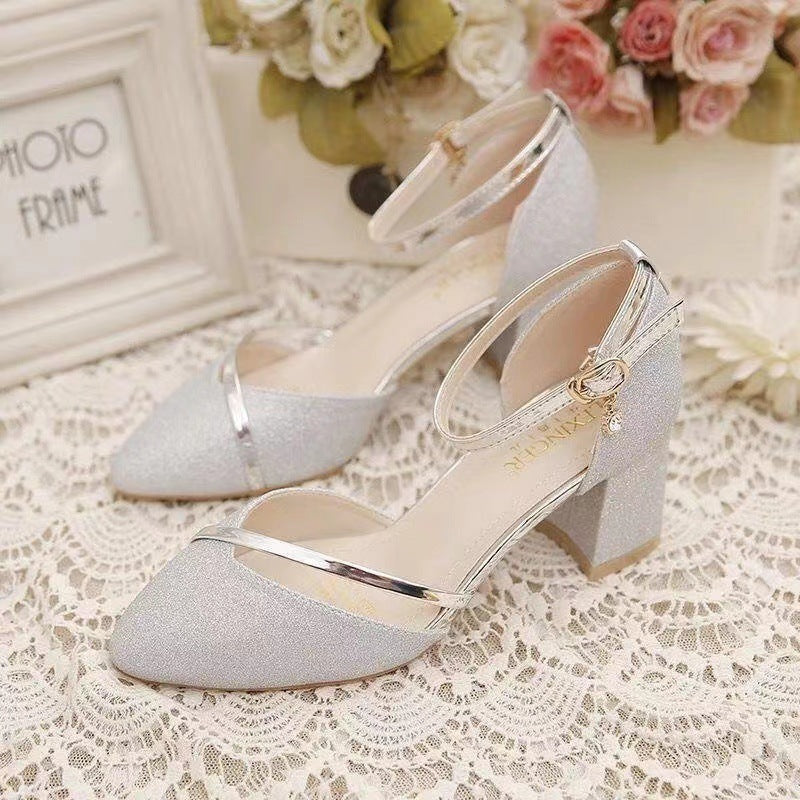 Women’s Block Heel Sandals with Buckle – Elegant Party & Casual Wear
