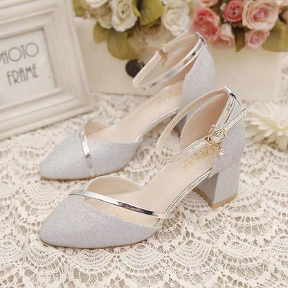 Women’s Block Heel Sandals with Buckle – Elegant Party & Casual Wear