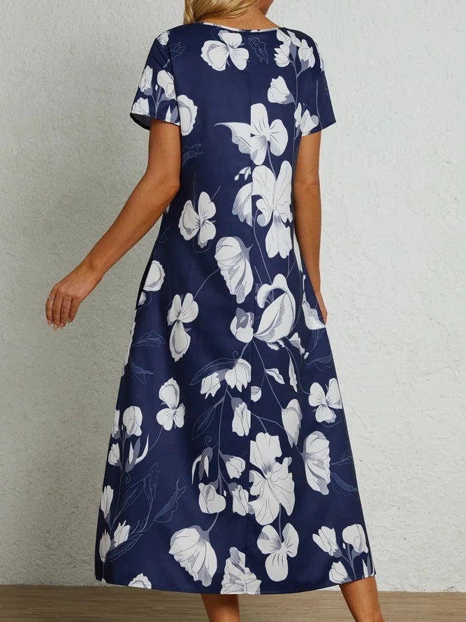 Women’s Floral Printed Maxi Dress – Casual Summer Short Sleeve Long Dress
