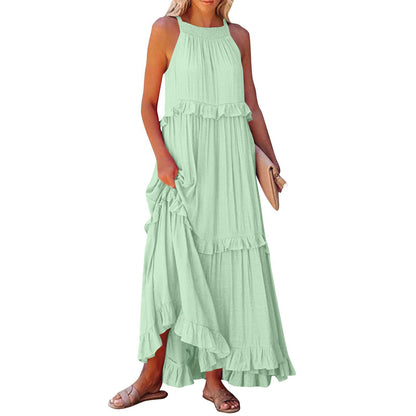 Summer Halter Neck Maxi Dress – Backless Beach Ruffle Dress for Women