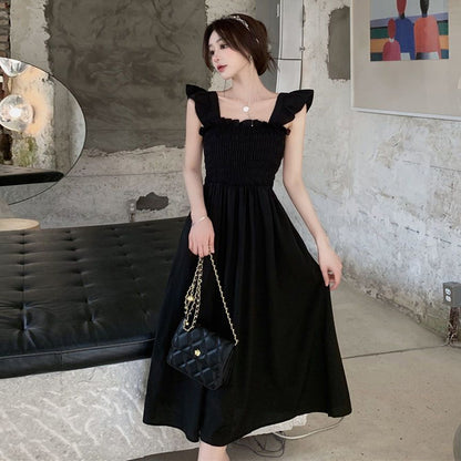 French Retro Square Collar Dress – Elegant Summer Midi Dress for Women